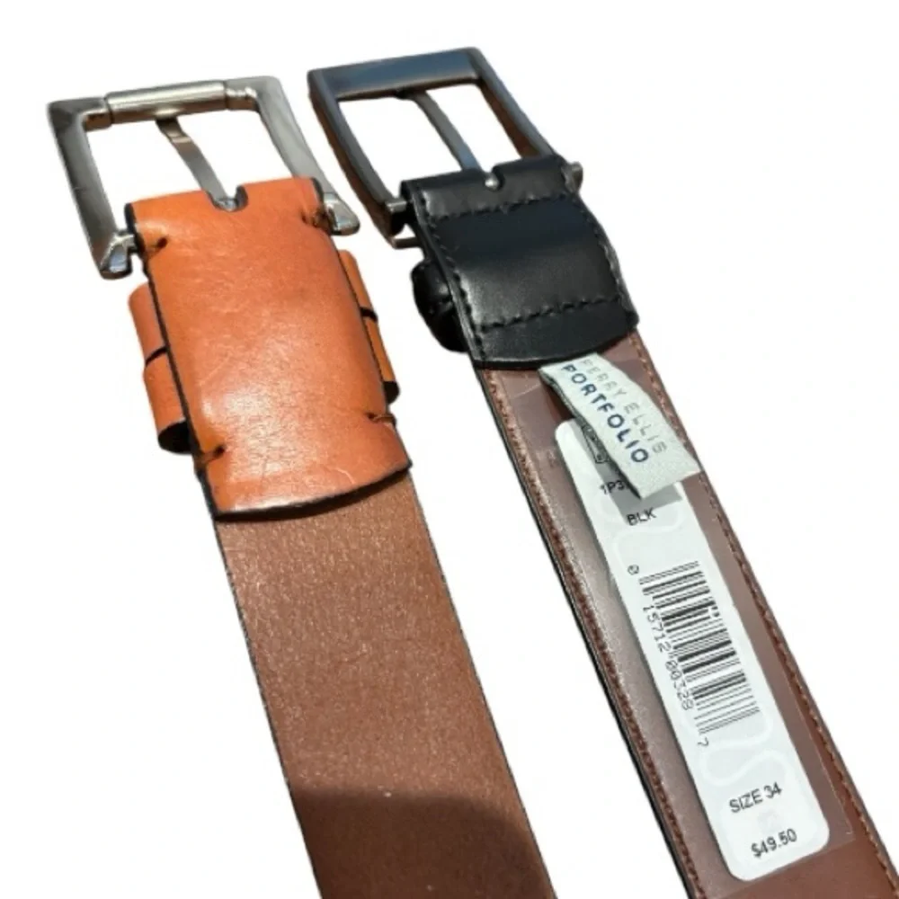 Set of Men’s Leather Belts Size 34 | 1 1/8 inch Brown and Black NEW
